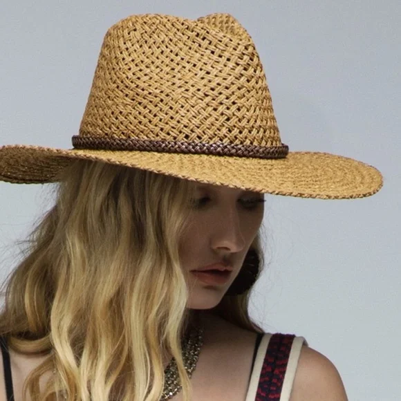 SOLD OUT Cappuccino Wider Brim Woven Braid Accent Panama Women's Summer Hat - Picture 2 of 4